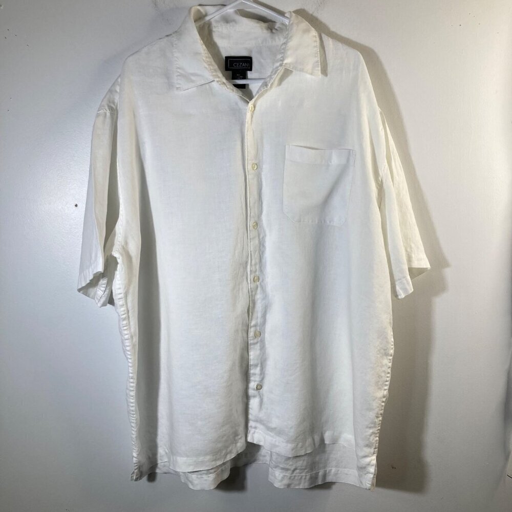 Mens Cezani Short Sleeve Linen Button Shirt White 2XL‎ Linen